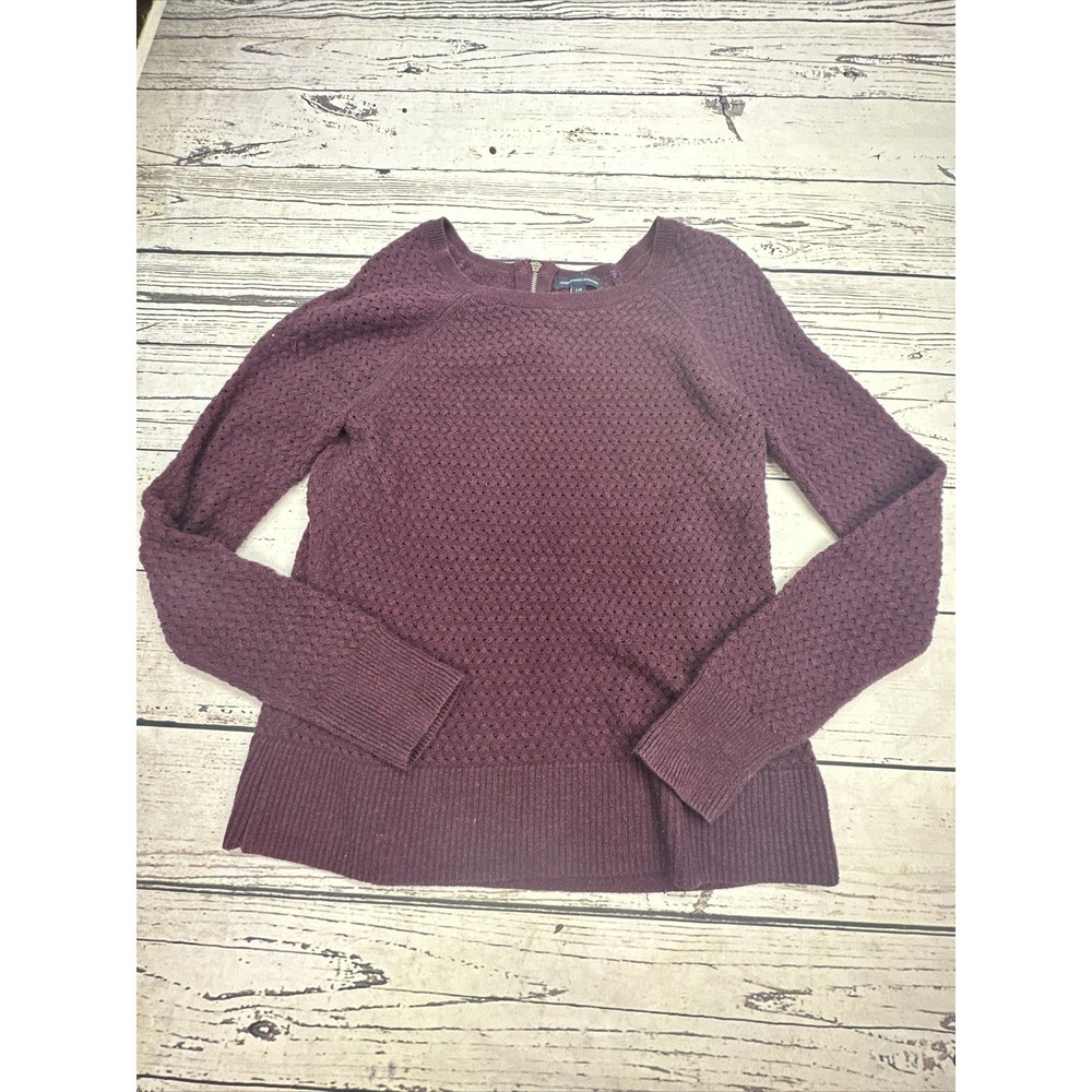 American Eagle Outfitters Burgundy Textured Knit Zipper Back Sweater Womens L